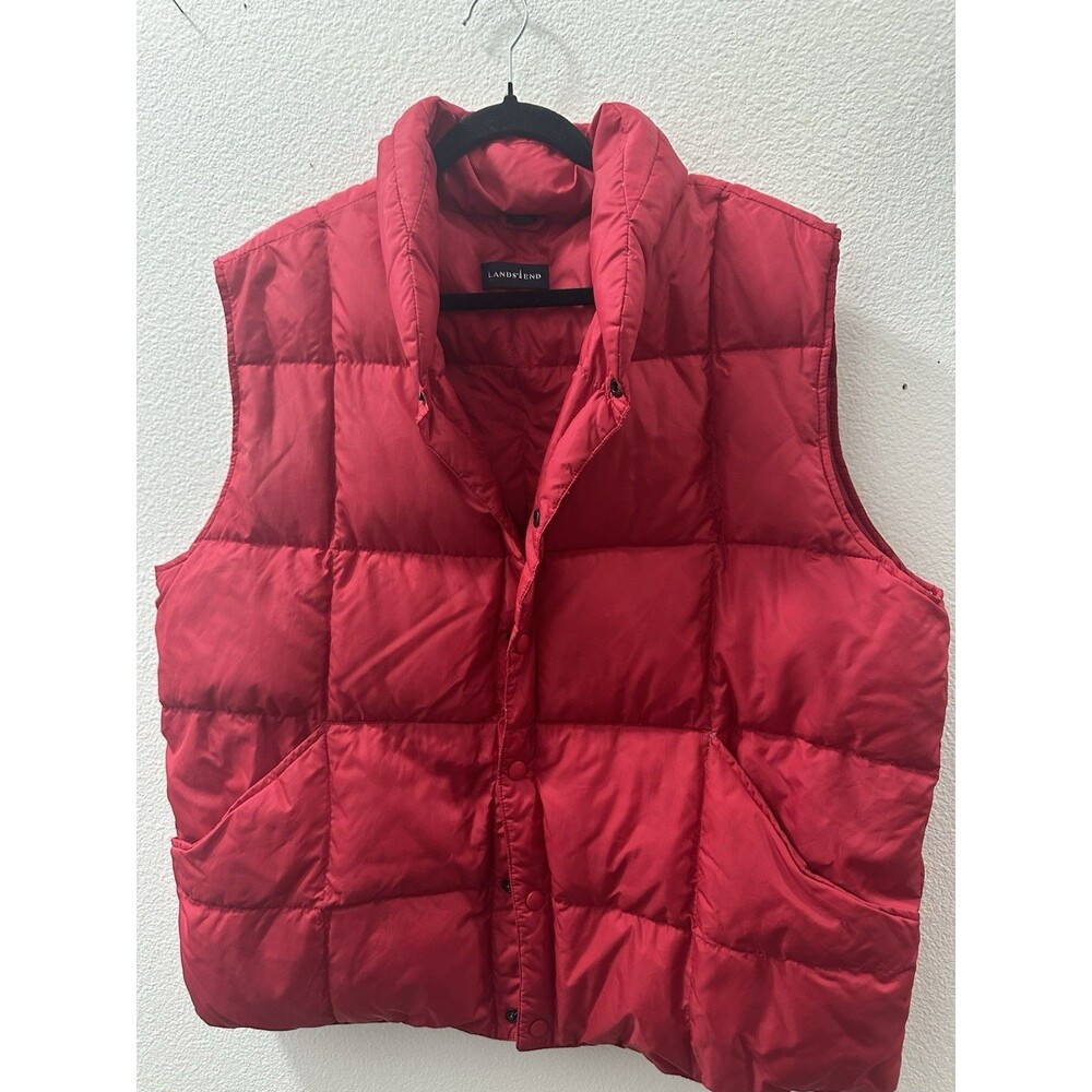 Lands End Mens XL 46-48 Red Down Puffer Vest Snap Front Size Hiking Gorecorp